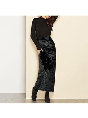 Hammer Black Crushed Velvet Pull On Split Long Skirt Size S (EU 37)